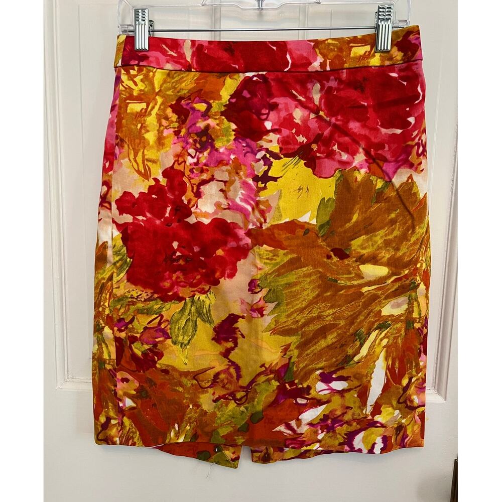 J.Crew Stretch Vibrant Watercolor Print Pencil Skirt Art To Wear Yellow Pink W 2